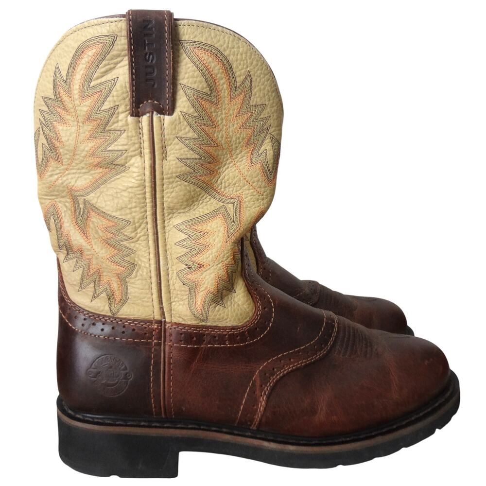 Justin Superintendent Work Boot Two Tone Leather Mens 11EE Extra Wide Round Toe